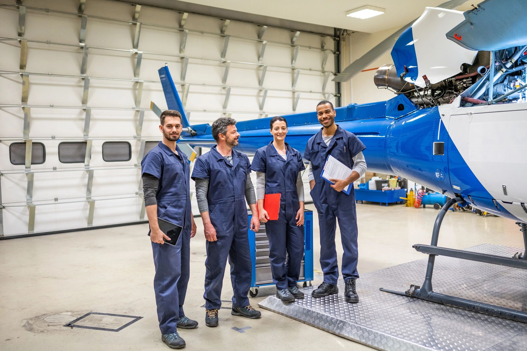 Aviation maintenance team in a hangar